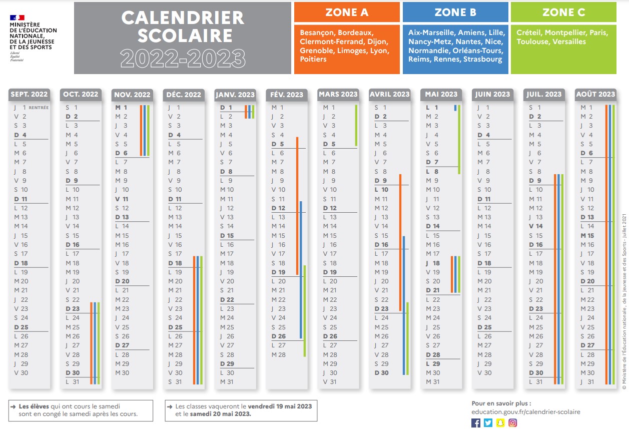 Calendrier Scolaire – Groupe Scolaire Joseph Cornier